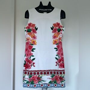 Desigual White Mini Dress with Pink, Yellow & Green Floral Panels